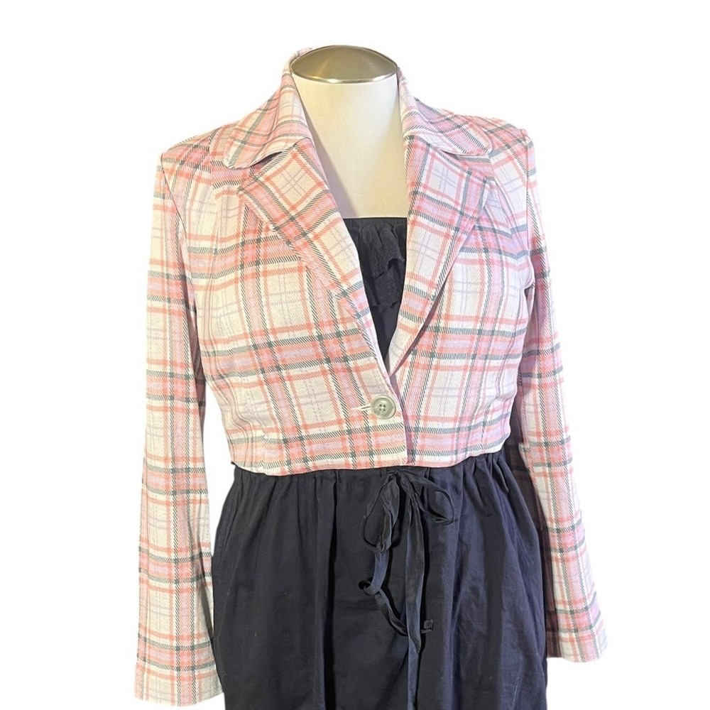 Cabi 6257 Pink Orange Plaid Cropped‎ Blazer Jacket Womens Size M Single Button